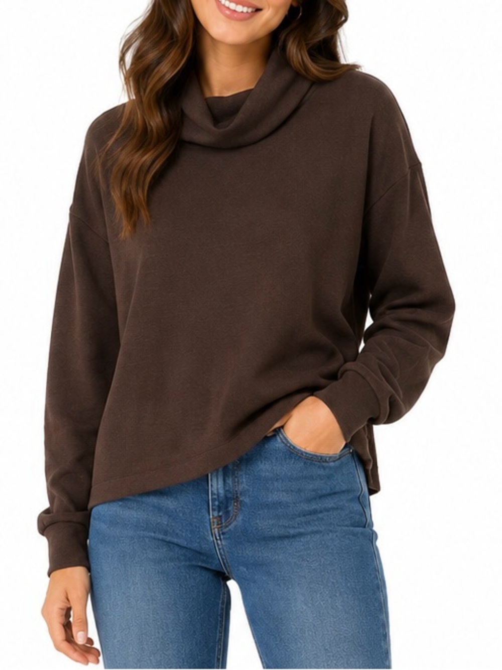 Truth by Republic Women’s Brown Cowl Neck Long Sleeve Top Size Large